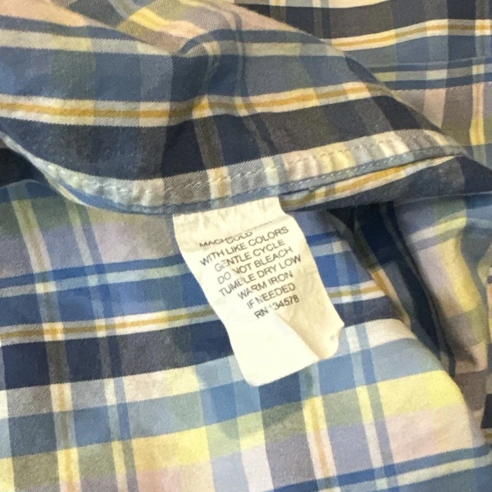 Vineyard Vines Plaid‎ Button-Down Shirt Men's L Blue Yellow Cotton Slim Fit